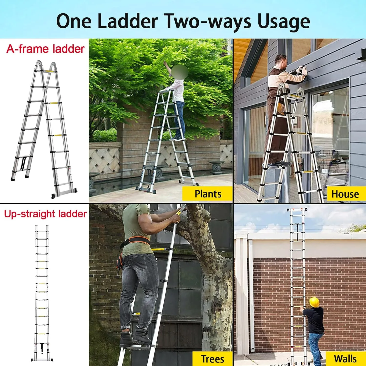 16.5FT/5M Aluminum Telescoping Extension Ladder 2-in-1 Folding A-Frame or Straight Ladder with Hinges Stabilizer Bar Safety Lock Easy to Store for Home Apartment Office Shed Warehouse 330lb Max Load