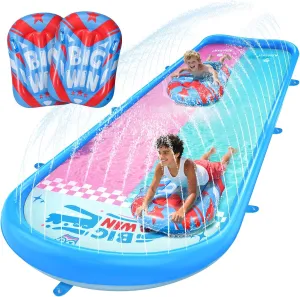 2-in-1 Slip and Slide,16.6 FT Splash Pad Water Slide for Kids Ages 3  Lawn Water Splash with 2 Bodyboards Built in Sprinkler Pool for Backyard Summer Water Fun Toy