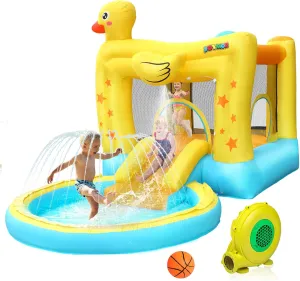 (2025 New) JOYMOR Water Slide Bounce House w/Ball Pit, Slide, Sprinklers, Toddler Bounce House Castle Indoor Outdoor, Inflatable Water Slide for Kids 3-6 (Air Blower, Carrying Bag Included)