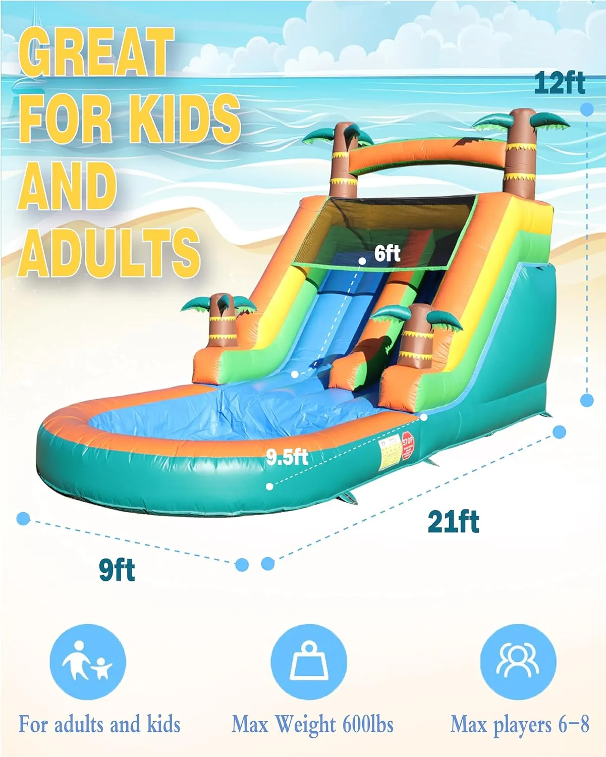 21FT(L) Inflatable Water Slide for Adults Kids, 100% PVC Commercial Adult Water Slide with Blower and Water Tube, Giant Big Blow Up Water Slides for Backyard Outdoor, 21x9x12ft