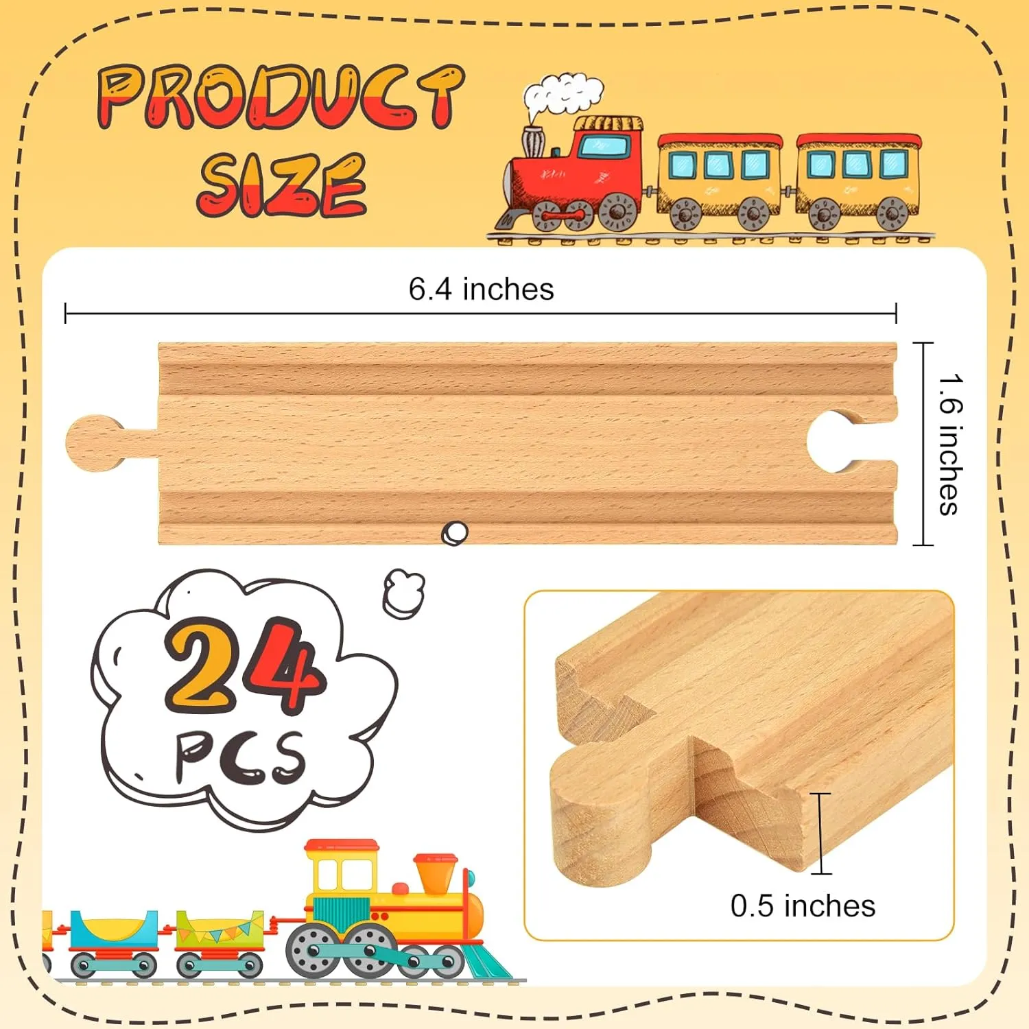 24 Pieces Wood Train Tracks Expansion Straight Wooden Train Tracks 6 Inch Wood Train Track Accessories Compatible with Most for Girls Boys Birthdays (24 PCS, Straight)