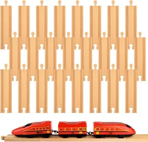 24 Pieces Wood Train Tracks Expansion Straight Wooden Train Tracks 6 Inch Wood Train Track Accessories Compatible with Most for Girls Boys Birthdays (24 PCS, Straight)