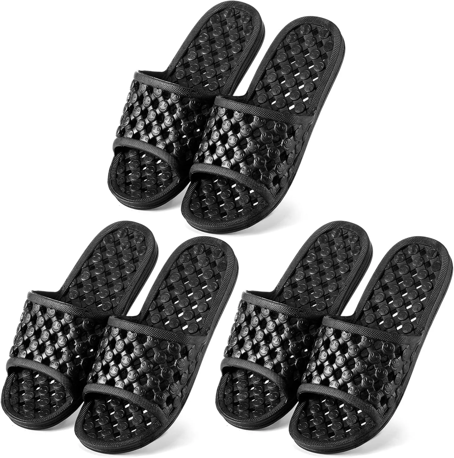 3 Pairs Shower Shoes for Women Quick Dry Non Slip Shower Slippers with Drain Holes for Indoor Outdoor Living Room