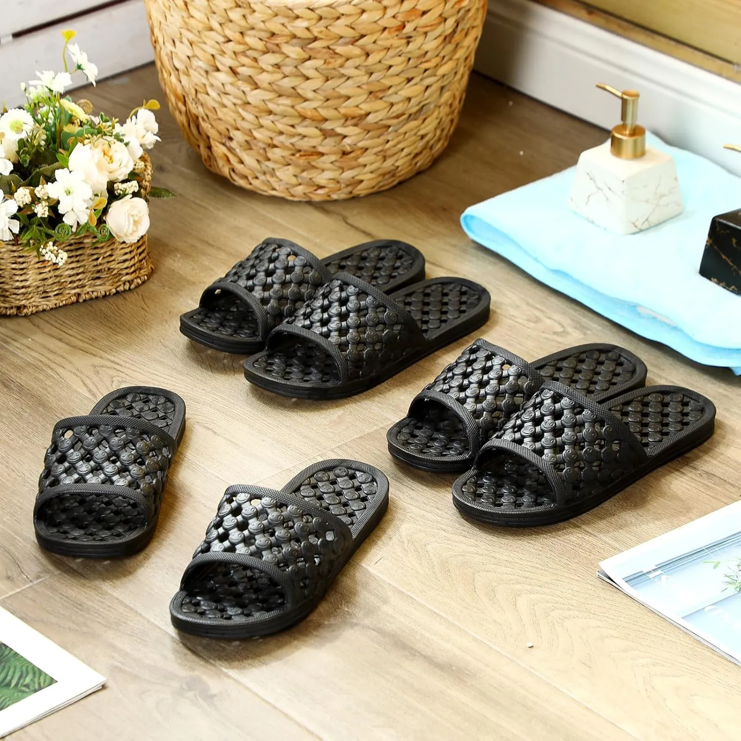 3 Pairs Shower Shoes for Women Quick Dry Non Slip Shower Slippers with Drain Holes for Indoor Outdoor Living Room