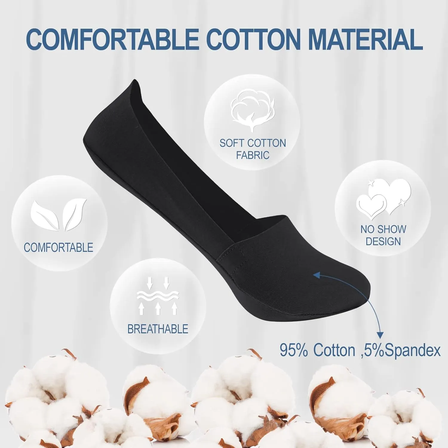 5/6 Pairs No Show Socks Womens Low Cut Liner Non Slip Invisible Hidden Socks for Womens Girls Flat Socks