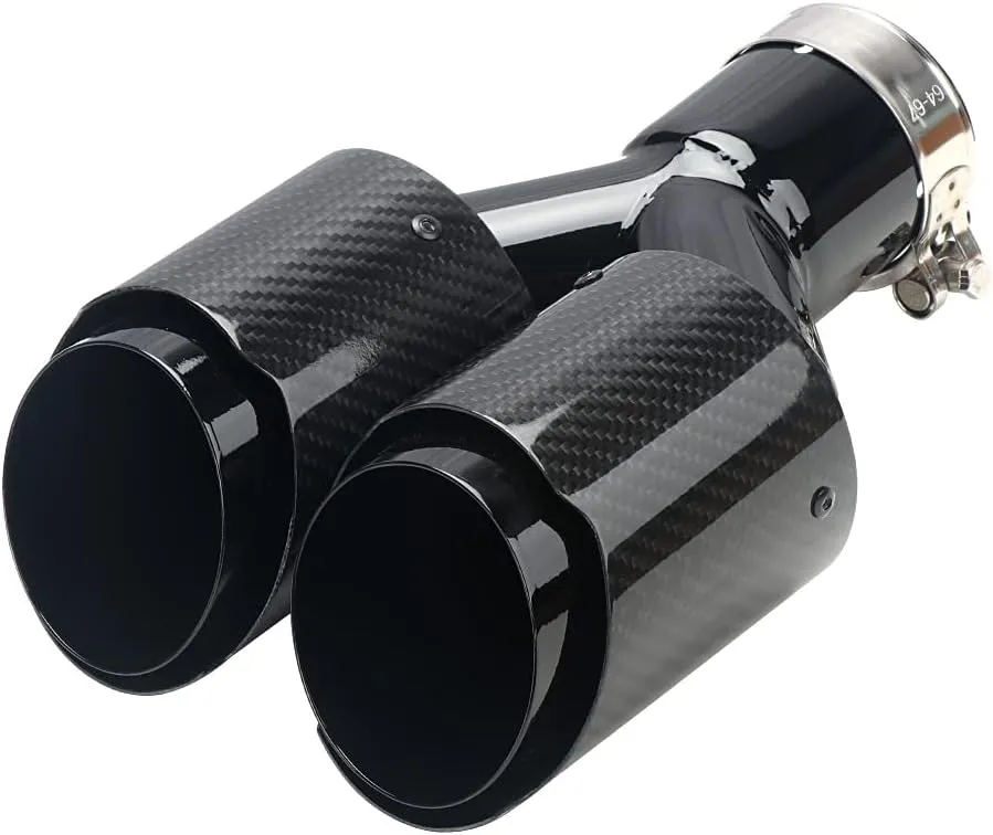 A-KARCK Carbon Fiber Exhaust Tip 2.5" Inlet to Dual 3.5" Outlet, High Temperature Resistance 9.8" Long Stainless Steel Tailpipe tip (Black Pipe and Black Shell)