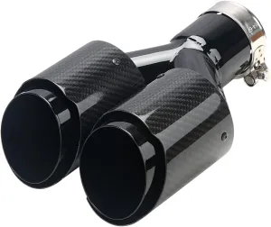 A-KARCK Carbon Fiber Exhaust Tip 2.5" Inlet to Dual 3.5" Outlet, High Temperature Resistance 9.8" Long Stainless Steel Tailpipe tip (Black Pipe and Black Shell)