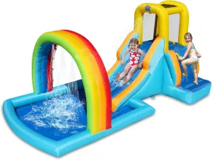 Action Air Inflatable Water Slide, Bounce House with Slide for Wet and Dry, Kids Backyard Waterpark for Summer Fun, Rainbow Splash Pool for Age 3-8, Love for Kids