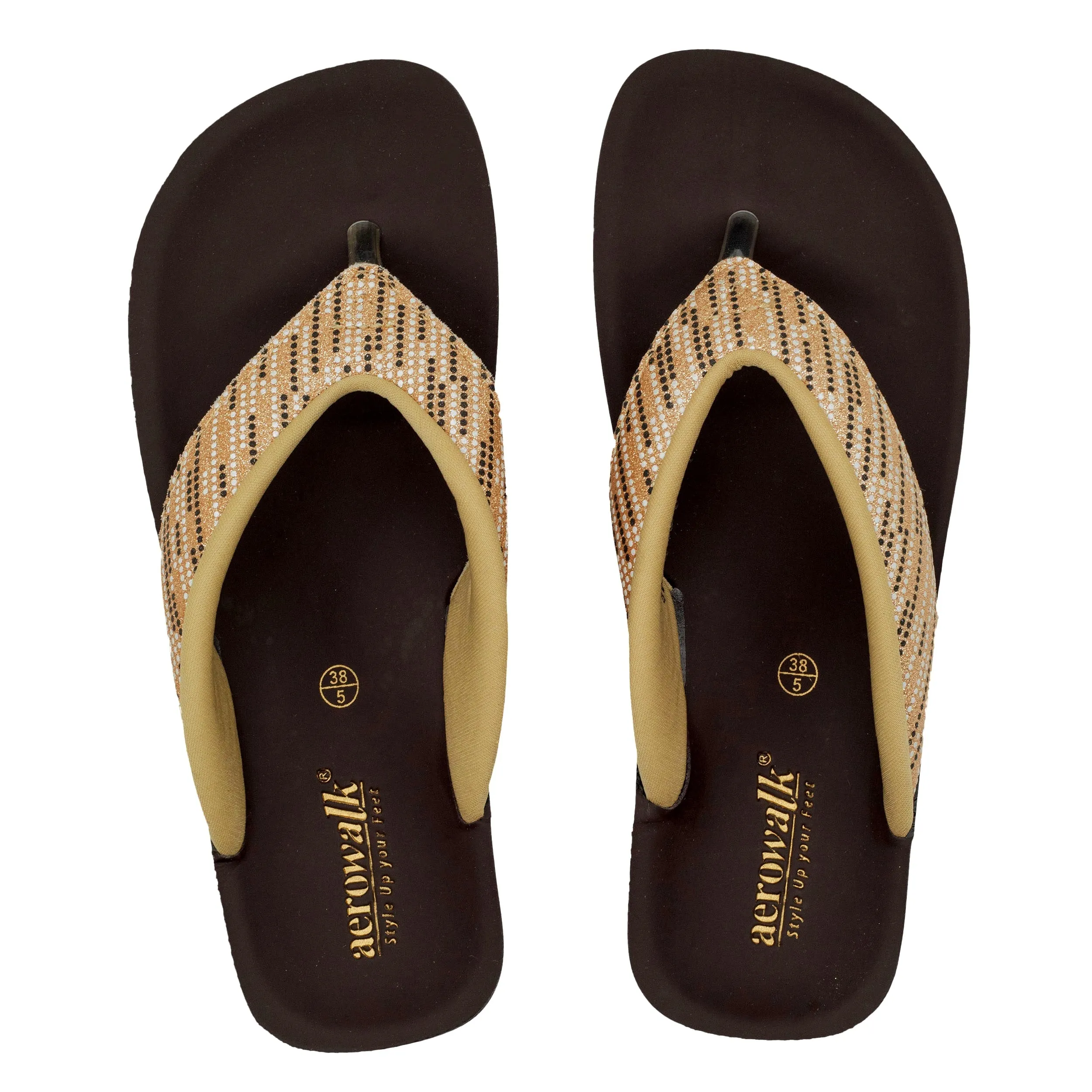 Aerowalk Women Rose Gold V-Shape Sandal with Polka Dotted Upper (0823_ROSE GOLD)