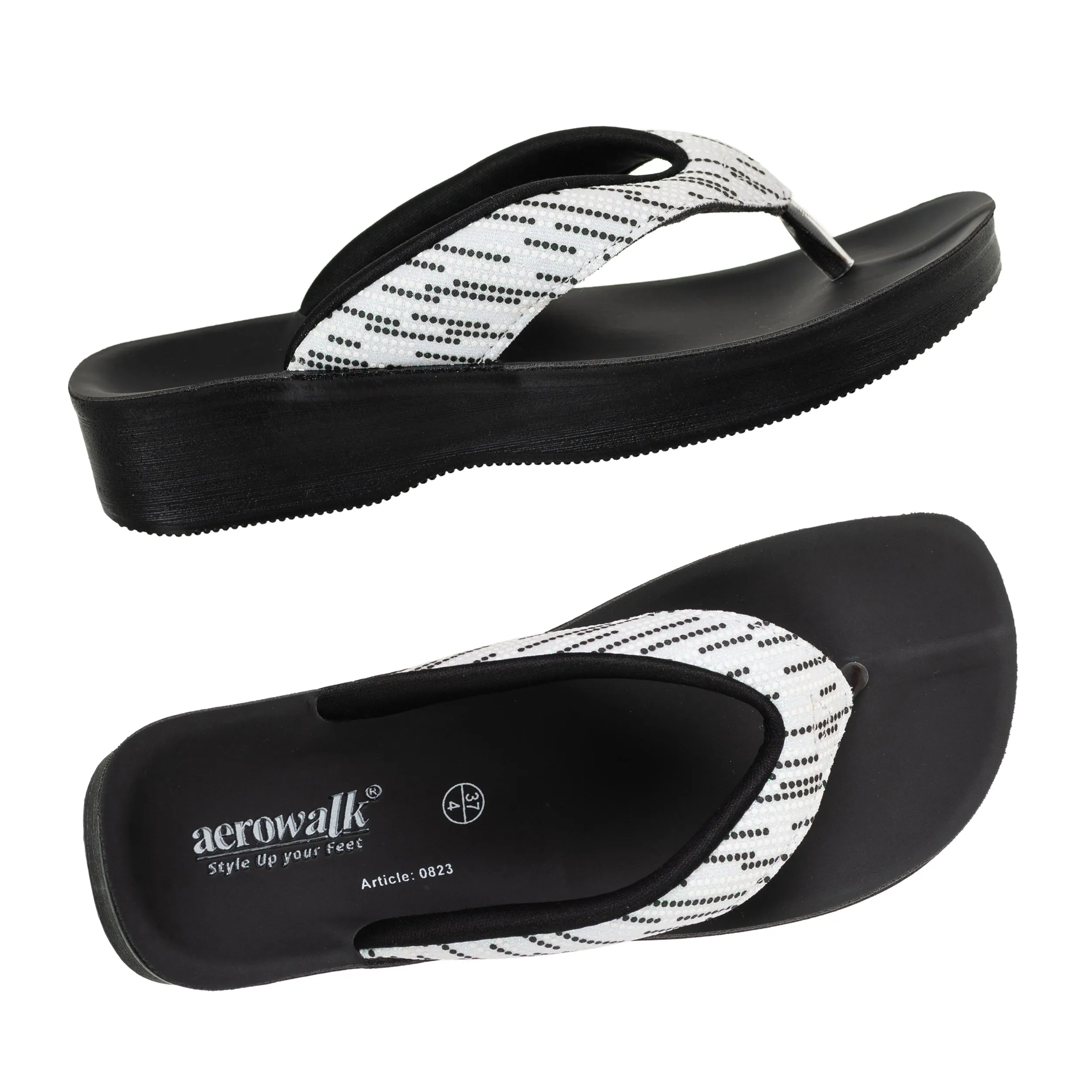 Aerowalk Women White V-Shape Sandal with Polka Dotted Upper (0823_WHITE)