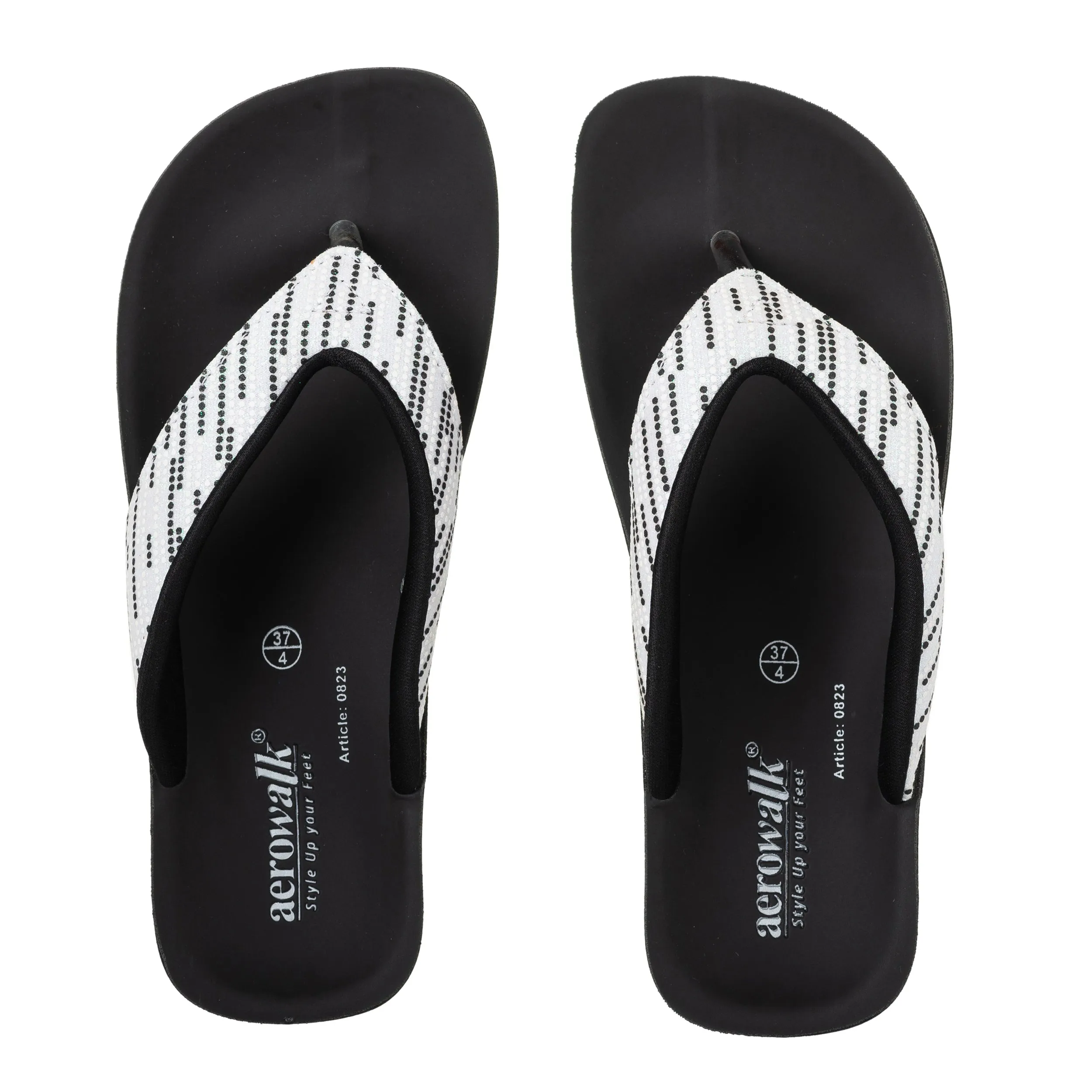 Aerowalk Women White V-Shape Sandal with Polka Dotted Upper (0823_WHITE)