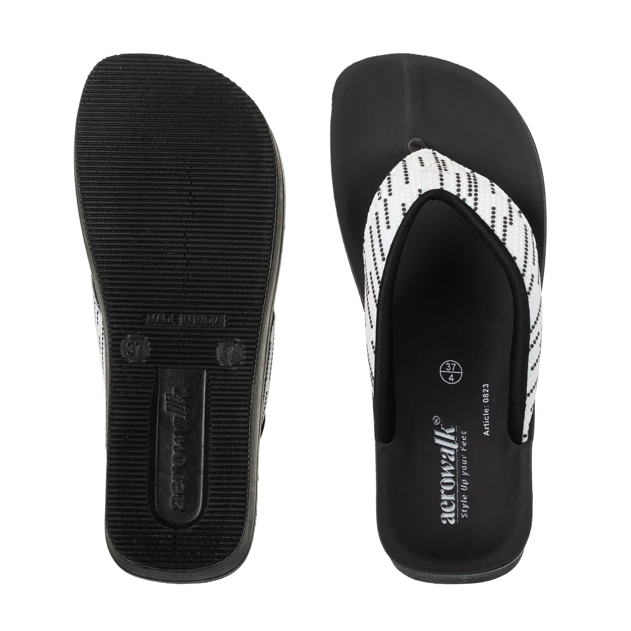 Aerowalk Women White V-Shape Sandal with Polka Dotted Upper (0823_WHITE)