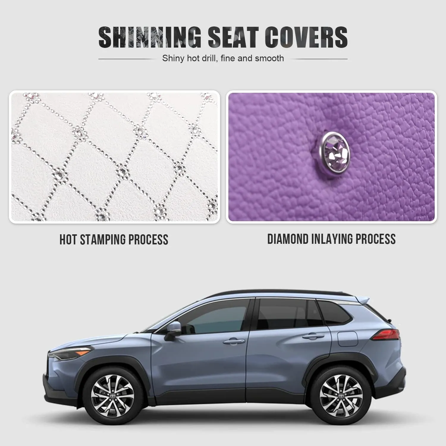 Aierxuan Front Sparkle Seat Covers for Women Waterproof Leather Crystal Diamond Universal Fit for Subaru Kia Forte Optima Nissan Altima Frontier Sentra (2PCS Front, Purple)