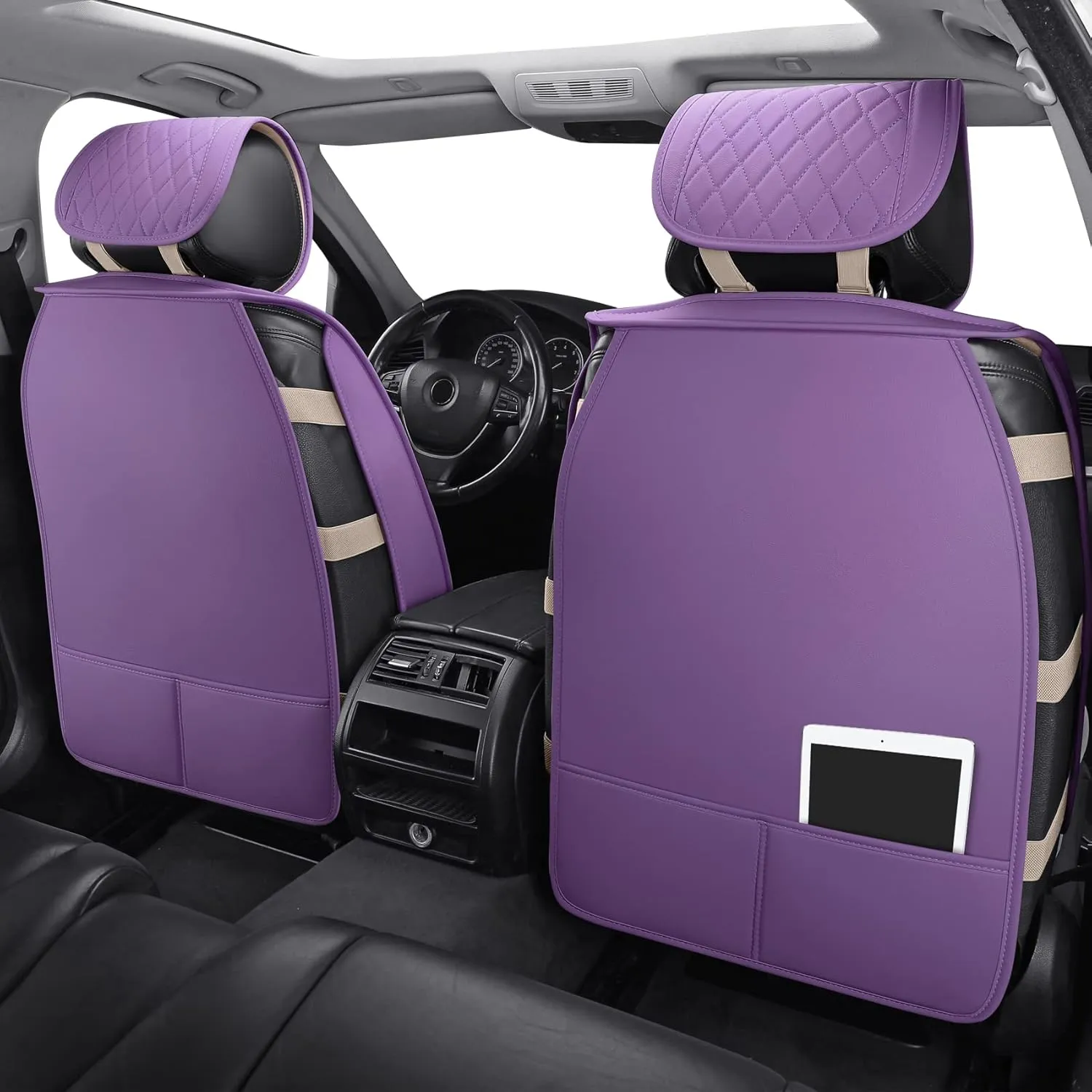 Aierxuan Front Sparkle Seat Covers for Women Waterproof Leather Crystal Diamond Universal Fit for Subaru Kia Forte Optima Nissan Altima Frontier Sentra (2PCS Front, Purple)