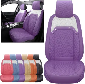 Aierxuan Front Sparkle Seat Covers for Women Waterproof Leather Crystal Diamond Universal Fit for Subaru Kia Forte Optima Nissan Altima Frontier Sentra (2PCS Front, Purple)