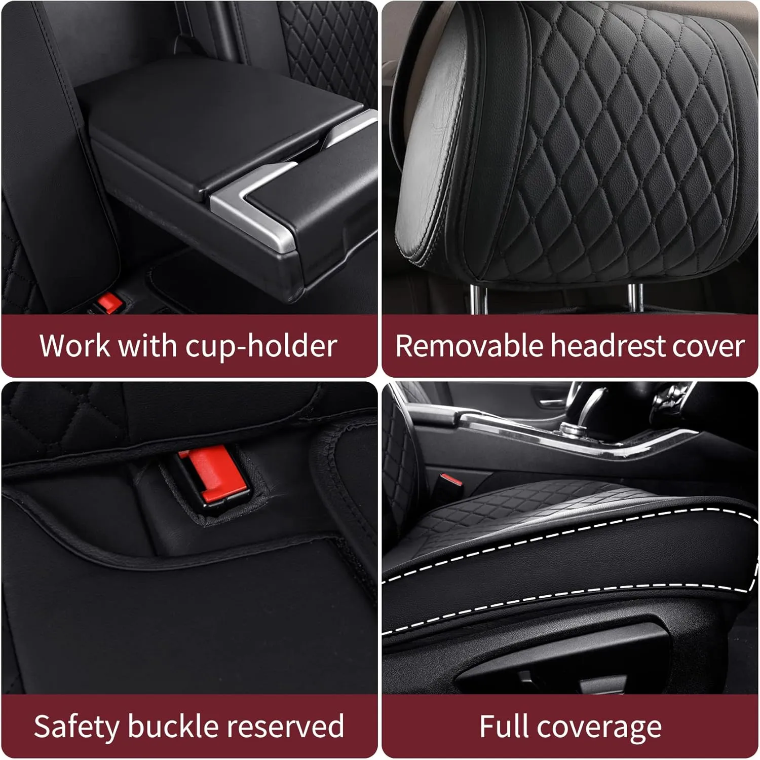 Aierxuan Sparkle Bling Diamond Women Car Seat Covers Waterproof Leather Universal Fit Mazda CX-3 CX-5 Toyota Highlander Jeep Hyundai Elantra Sonata Accent with Split Bench (Full Set, Black)