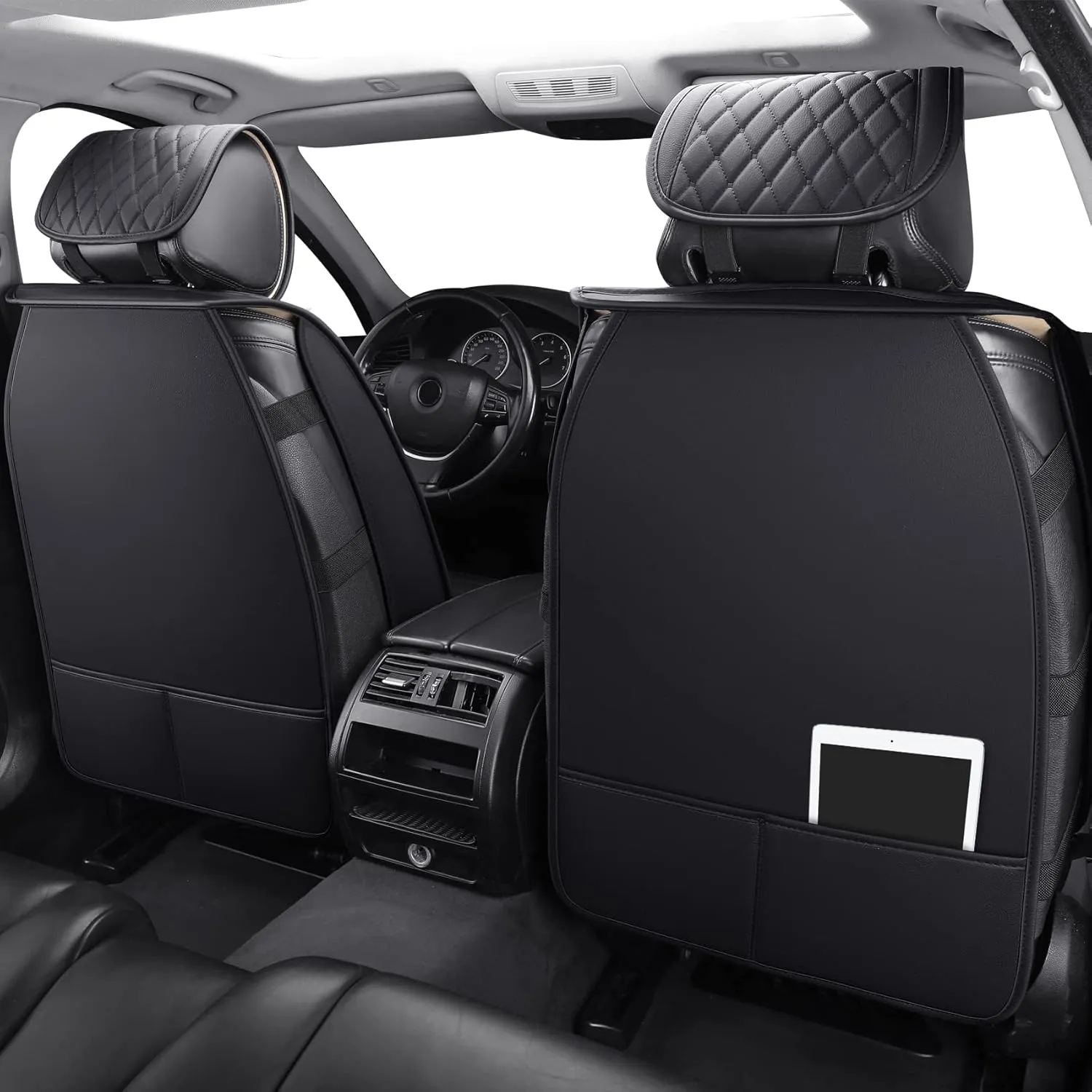 Aierxuan Sparkle Bling Diamond Women Car Seat Covers Waterproof Leather Universal Fit Mazda CX-3 CX-5 Toyota Highlander Jeep Hyundai Elantra Sonata Accent with Split Bench (Full Set, Black)