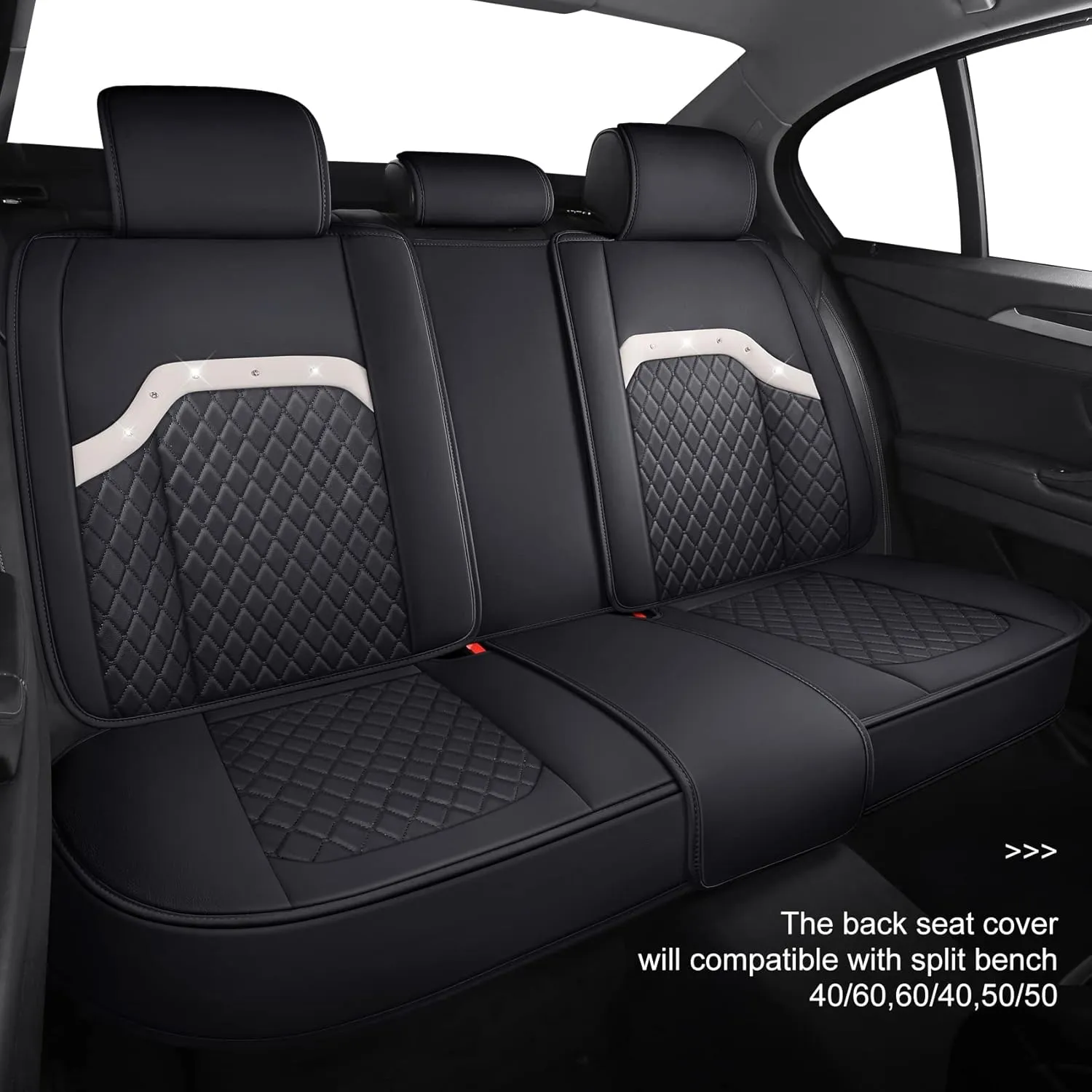 Aierxuan Sparkle Bling Diamond Women Car Seat Covers Waterproof Leather Universal Fit Mazda CX-3 CX-5 Toyota Highlander Jeep Hyundai Elantra Sonata Accent with Split Bench (Full Set, Black)