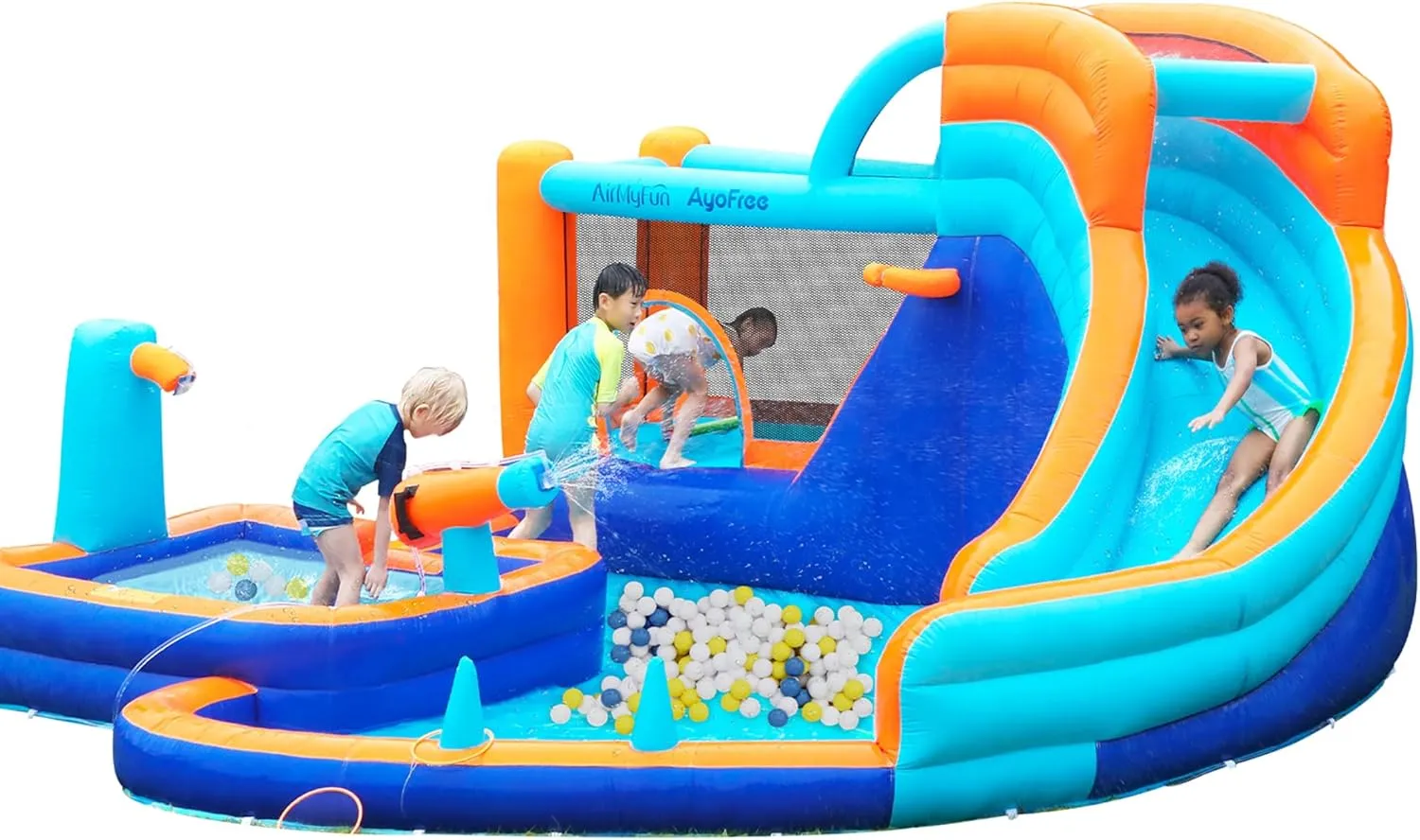 AirMyFun Inflatable Bounce House Water Slide, Inflatable Water Park with Slide, Ball Pit, and Splash Pool - Kids' Outdoor/Indoor Play Center with Blower, Basketball Hoop for Endless Fun