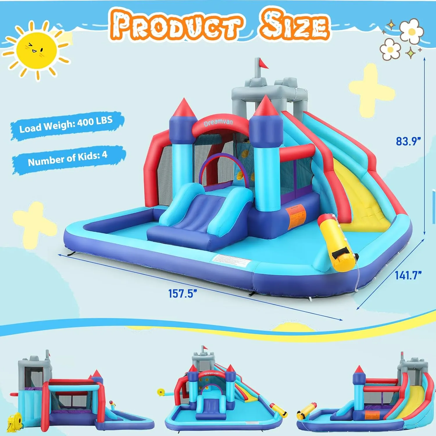 AKEYDIY Inflatable Water Slide Bounce House for Kids,10-in-1 Double Slides Water Park with Ball Shooting, Climbing Wall, Jumping and Splash Pool, Bouncy Castle with 580W Blower for Outdoor Backyard