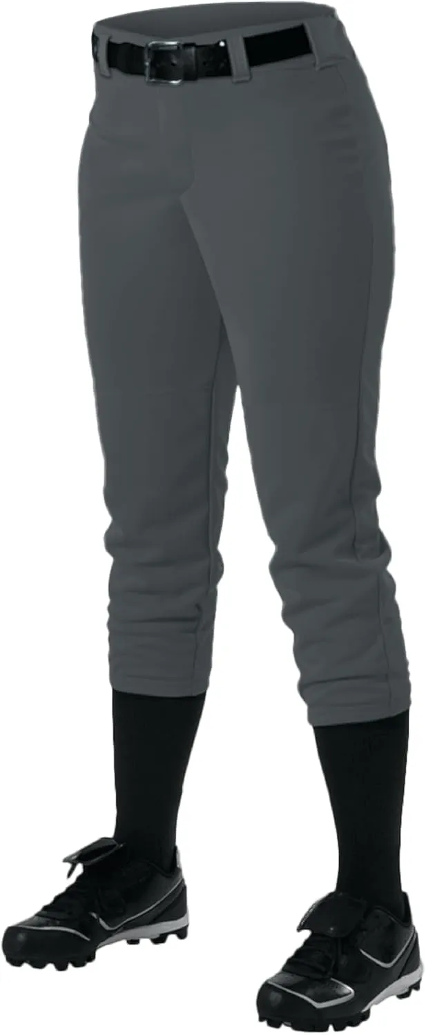 Alleson Athletic Girls' Standard Belt Loop Fastpitch Pant – Five Pro-Style Fit, Moisture-Wicking & Durable Fabric, Charcoal, Medium