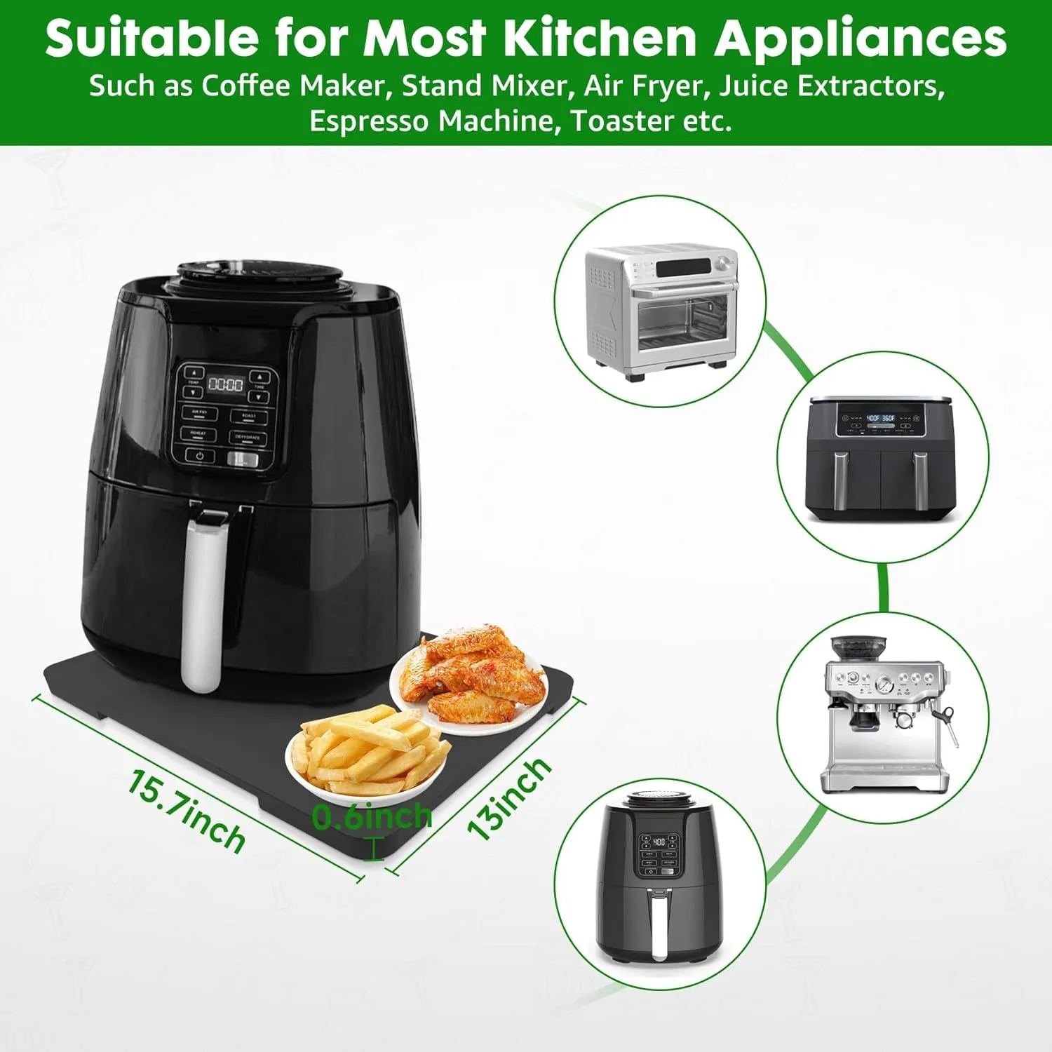 Appliance Slider 360° Rolling Tray for Coffee Maker Bamboo Coffee Pot Slider Tray for Countertop Rotation Sliding Tray with Wheels, Appliances Mat Easily from Under The Cabinet Black(Large 15.7"×13")