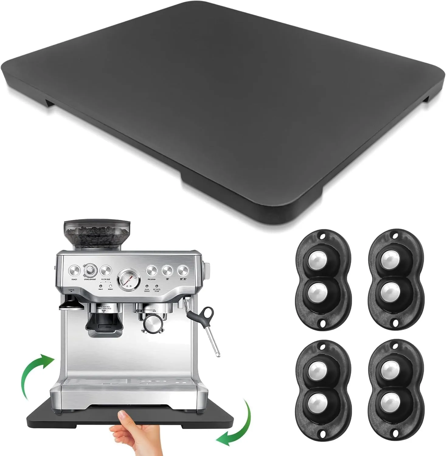 Appliance Slider 360° Rolling Tray for Coffee Maker Bamboo Coffee Pot Slider Tray for Countertop Rotation Sliding Tray with Wheels, Appliances Mat Easily from Under The Cabinet Black(Large 15.7"×13")