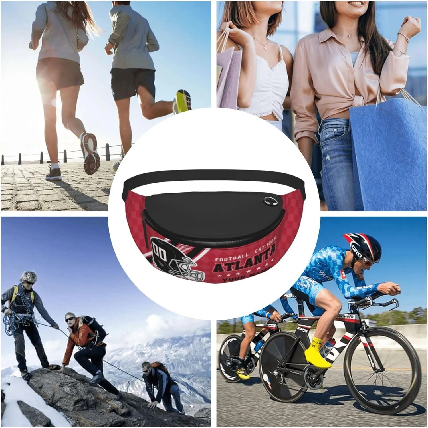 Atlanta Waist Bag Adjustable Football Belt Bag Personalized Custom Fanny Pack Sports Hiking Running Belt Waist Pack for Women Men Fans Gifts