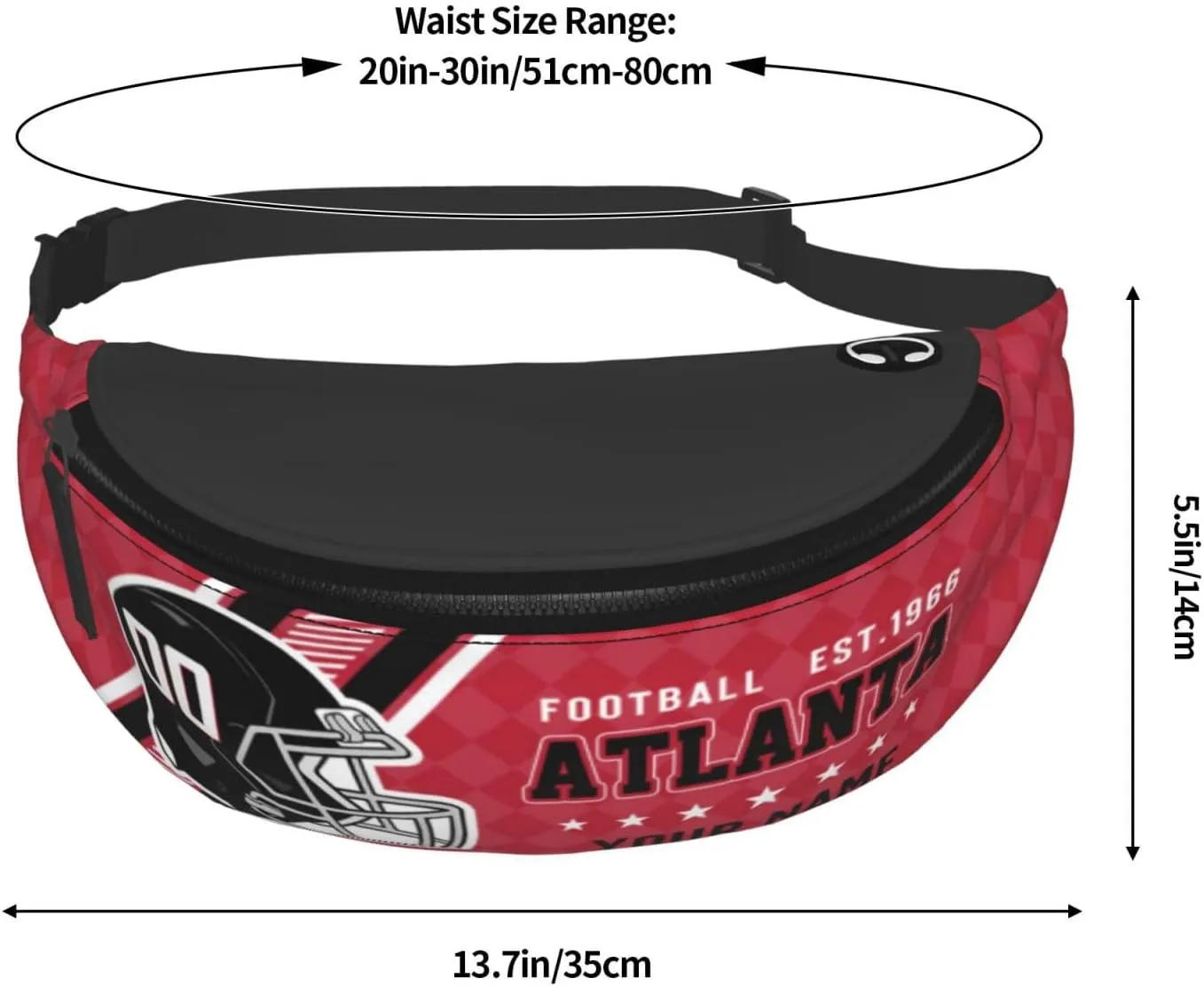Atlanta Waist Bag Adjustable Football Belt Bag Personalized Custom Fanny Pack Sports Hiking Running Belt Waist Pack for Women Men Fans Gifts
