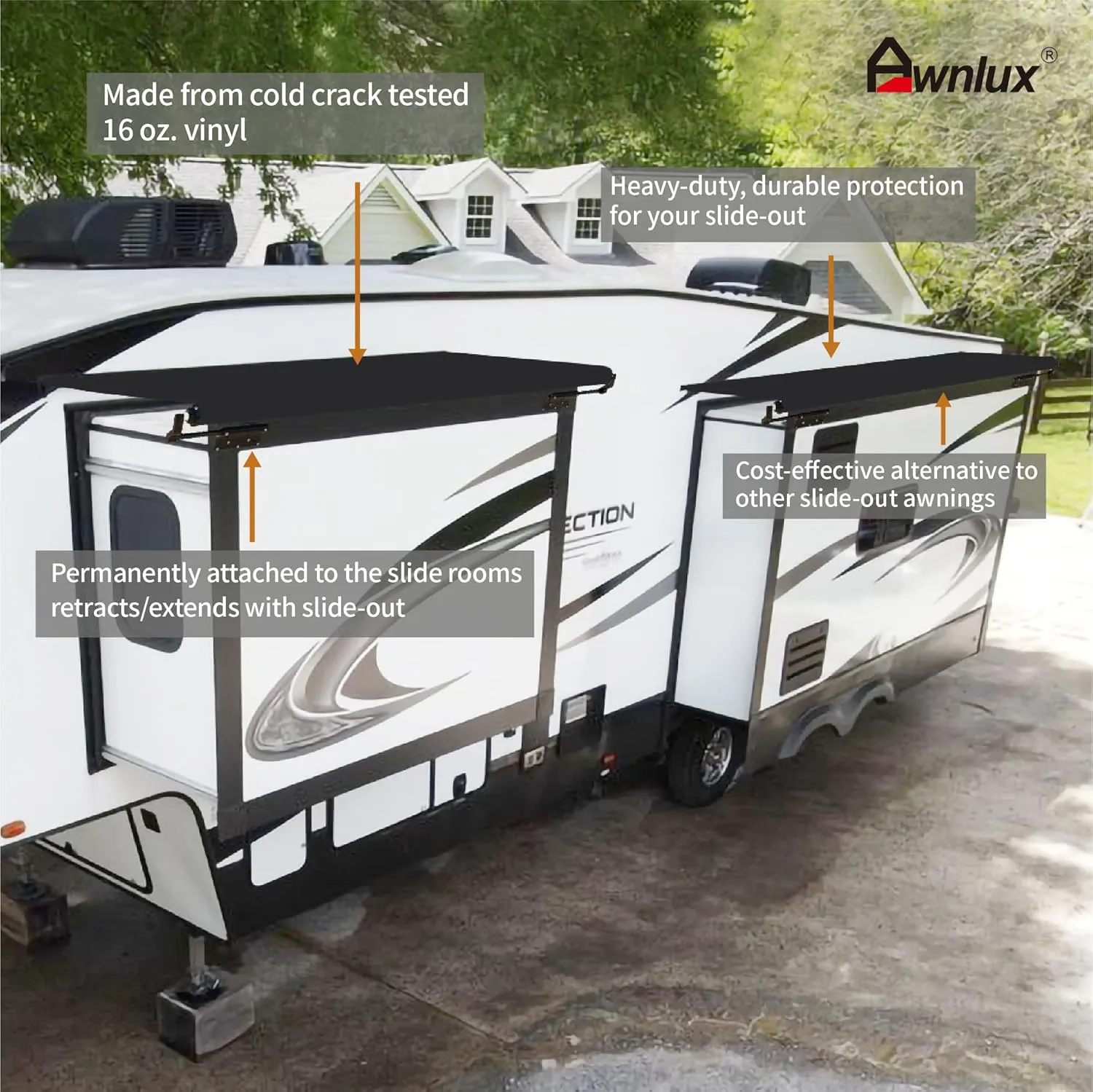 Awnlux Black Modular Slide Topper Awning Slide Out Protection for RVs, Travel Trailers, 5th Wheels, and Motorhomes -6'6" (6'1" Fabric)