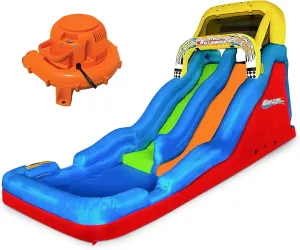 Banzai Double Drop Raceway 120 Inch High 2 Lane Inflatable Outdoor Backyard Water Slide Splash Pool with Climbing Wall for Kids Ages 5 to 12