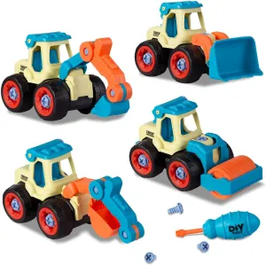 Beach Sand Toys for Toddlers Age 3-5,Outdoor Sandbox Toys, Kids Toys for 2 3 4 Year Old Boys, Stem Take Apart Construction Toys Truck, Excavator, Bulldozer, Ground Drill, Road Roller (Blue)