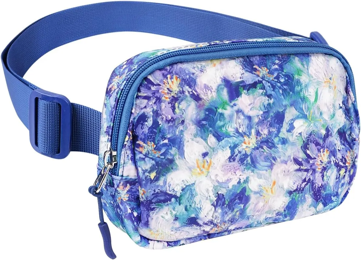 Belt Bag Waist Fanny Pack Crossbody Bags Cute Small Travel Essential Birthday Christmas Gift for Women Trendy Teen Girl Kids Daughter Sister Her Preppy Girly Stuff, Blue Flowers