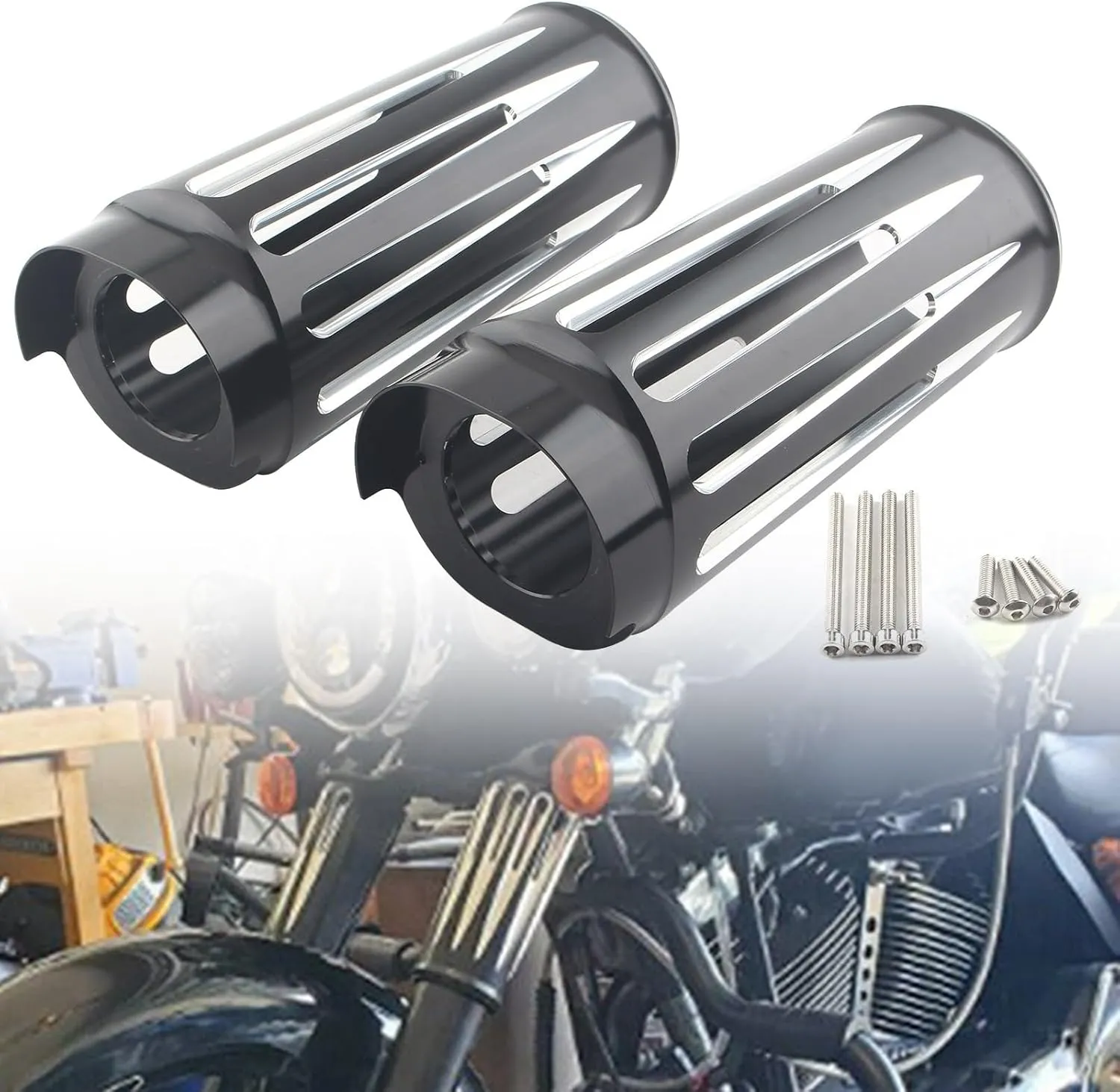 Black 2" Extend Fork Boot Slider Covers Fit for Harley Touring Electra Street Road Glide Road King 2014-2023