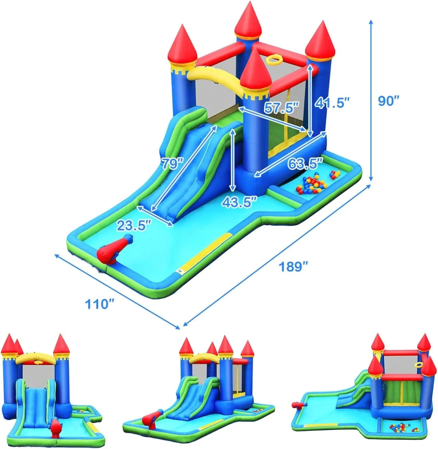 BOUNTECH Inflatable Water Slide, Bounce House Water Slide with Ball Pit Wet Dry for Kids Backyard Fun w/Splash Pool, Blow up Bouncy Castle Water Slides Inflatables for Boys Girls Outdoor Party Gifts