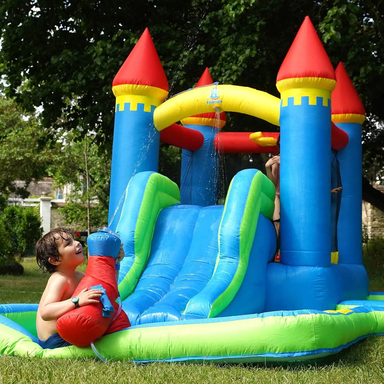 BOUNTECH Inflatable Water Slide, Bounce House Water Slide with Ball Pit Wet Dry for Kids Backyard Fun w/Splash Pool, Blow up Bouncy Castle Water Slides Inflatables for Boys Girls Outdoor Party Gifts