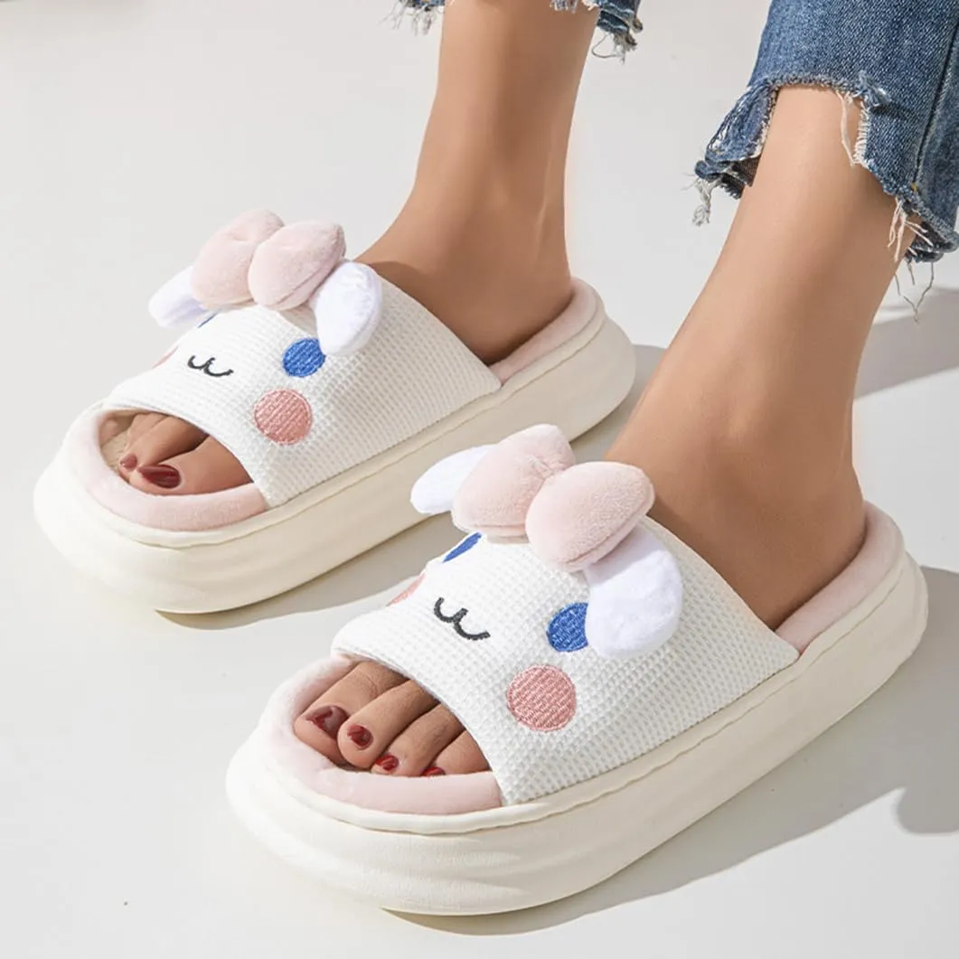 Bow Tie Dog Slippers Indoor and Outdoor Slide, Non-slip Four Seasons Anti-Skid Thick Sole Soft Bottom Sandals, Couple Home Shoes Men and Women