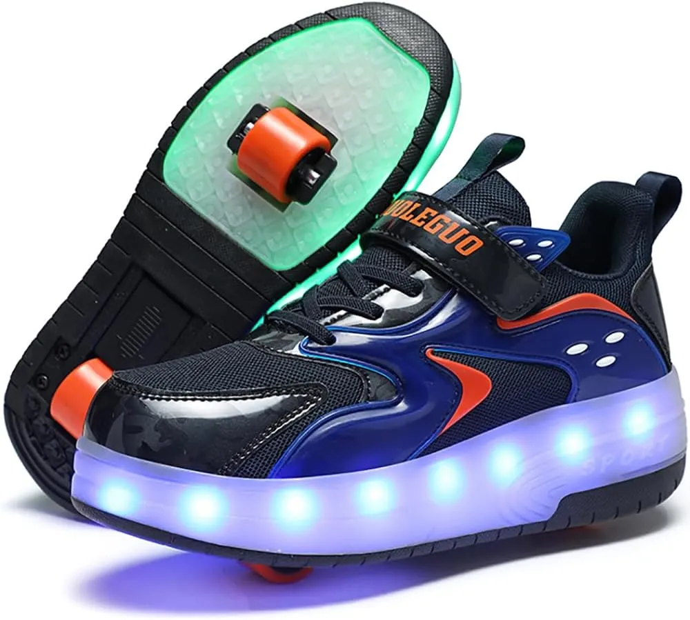 Boys Girls Roller Sneakers Shoes with 2 Wheels 16 LED Light Model Rechargeable Retractable Skateboarding Wheels for Beginner More Balanced Party Birthday Christmas Best Gift