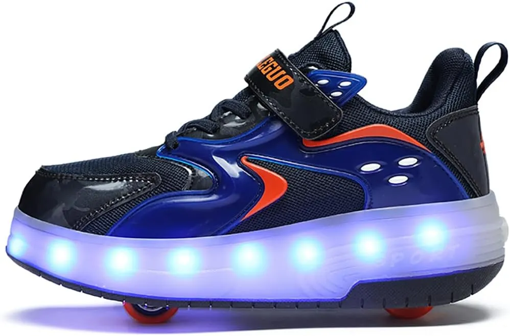 Boys Girls Roller Sneakers Shoes with 2 Wheels 16 LED Light Model Rechargeable Retractable Skateboarding Wheels for Beginner More Balanced Party Birthday Christmas Best Gift