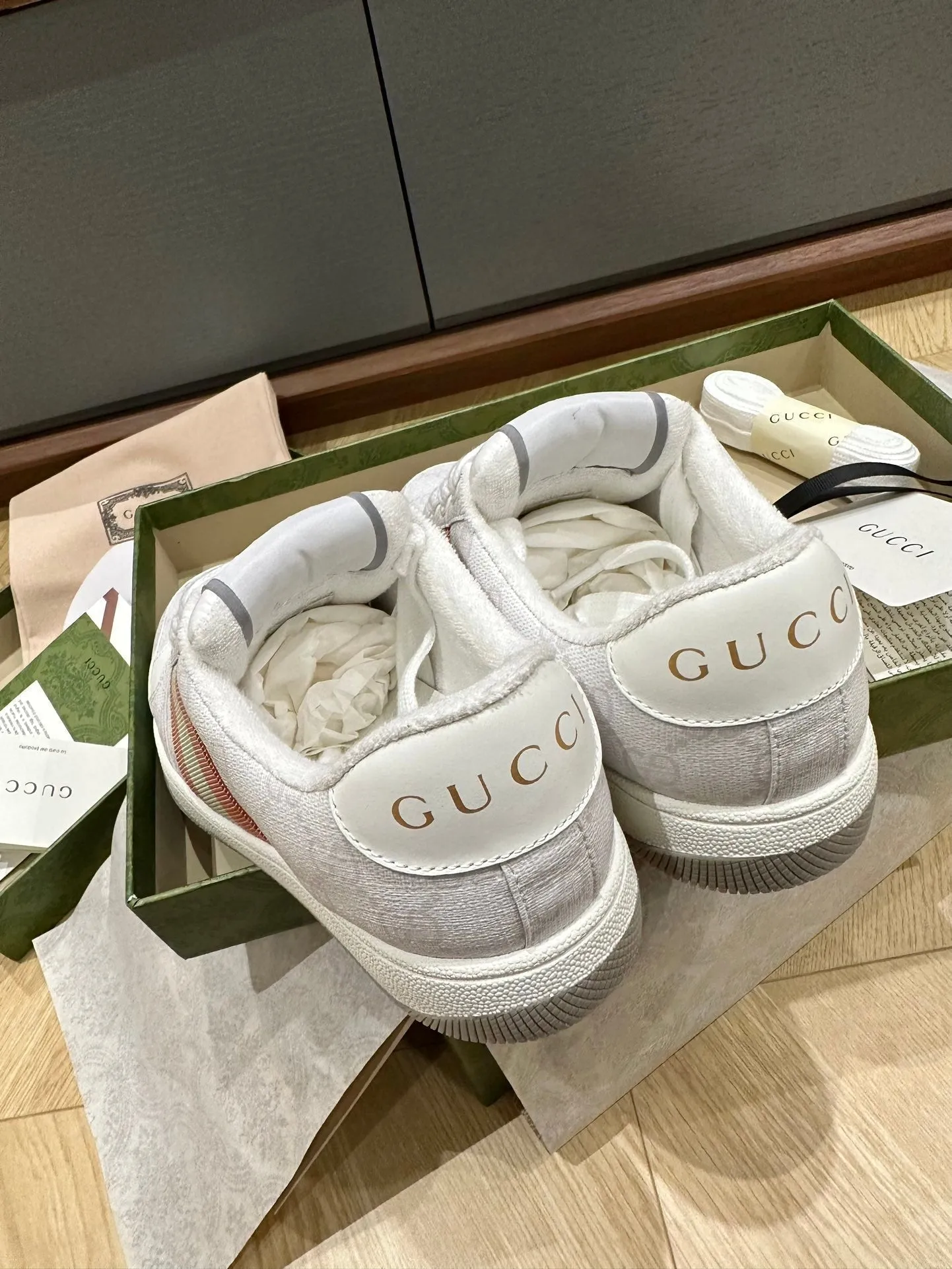 CALFSKIN GG Gucci LIGHT SCREENER GRAY Express shipping TRAINER Express delivery WOMEN'S