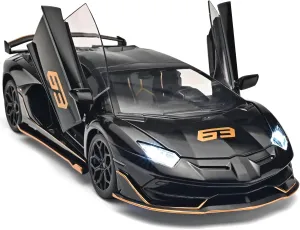 Car Toys for Boys 1/18 Diecast Cars Lambo SVJ 63 Model Car Kits,Lambo Collectibles Model with Light and Sound,Race Cars for Kids Ages 4-8（Black）