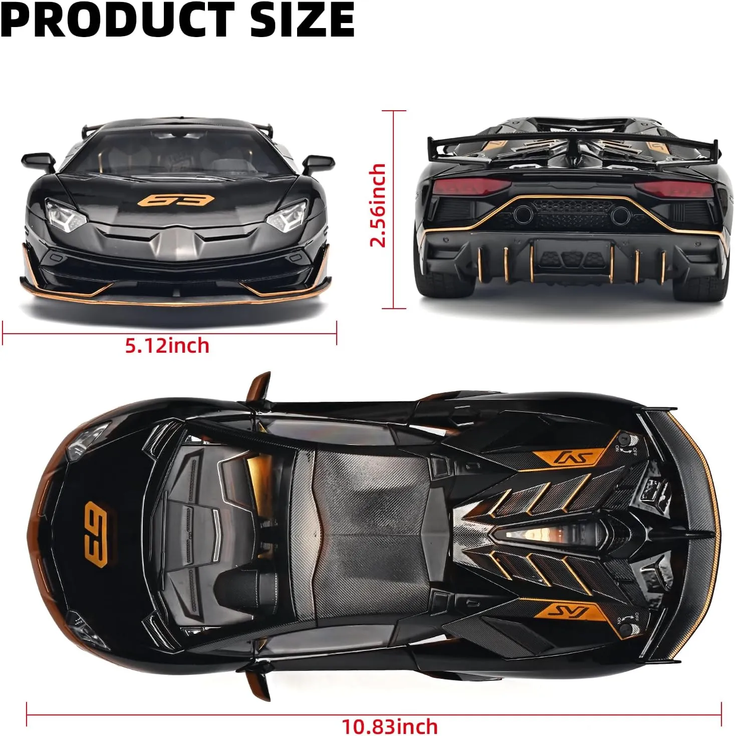 Car Toys for Boys 1/18 Diecast Cars Lambo SVJ 63 Model Car Kits,Lambo Collectibles Model with Light and Sound,Race Cars for Kids Ages 4-8（Black）