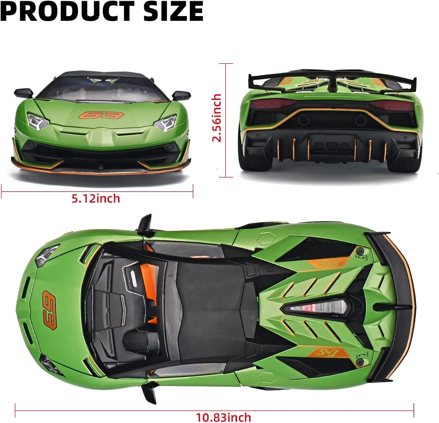 Car Toys for Boys 1/18 Diecast Cars Lambo SVJ 63 Model Car Kits,Lambo Collectibles Model with Light and Sound,Race Cars for Kids Ages 4-8（Green）