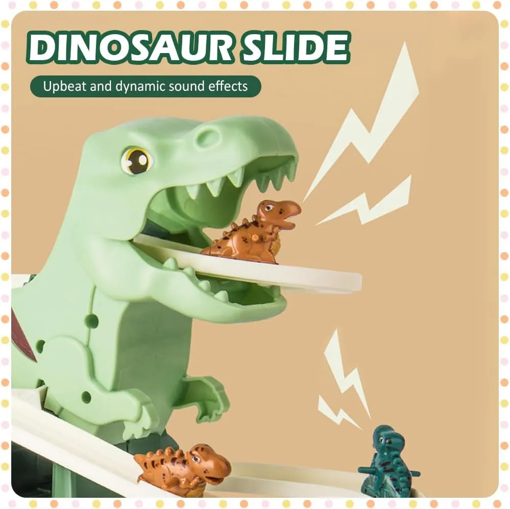 Dinosaur Climbing Slide Music Toy, 2025 New Electric Dinosaur Stair Climbing Toy, Electric Dinosaur Stair Climber Race Track Game Fun Track Slide Roller Coaster with Light and Music (1 Pcs)
