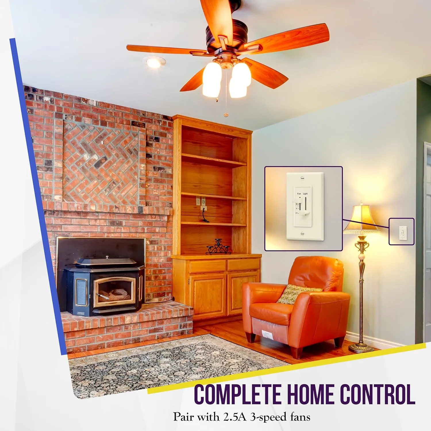 ENERLITES 3 Speed Ceiling Fan Control and LED Dimmer Light Switch, Light and Fan Combination Switch, Single Pole, 2.5A, 300W Incandescent, No Neutral Wire Required, 17001-F3-LA-F, Light Almond