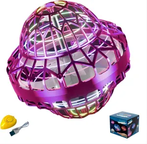 Flying Orb Ball Toy, Flying Mini Drone Ball for Kids,Cosmic Globe Light Up Boomerang Hover Spinner Ball,Cool Fly Toys Gift for Boy Girls Teens (Pink)
