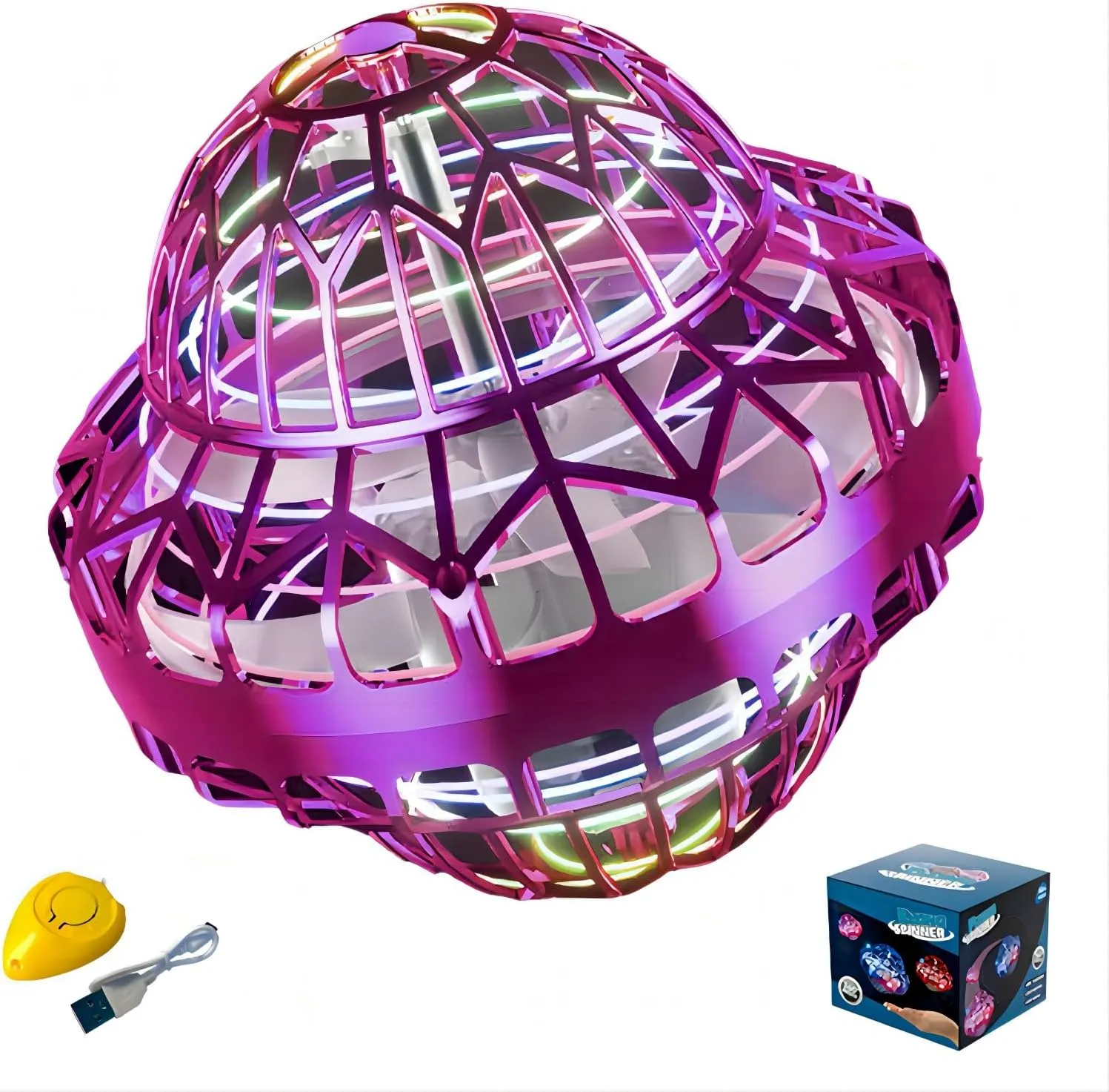 Flying Orb Ball Toy, Flying Mini Drone Ball for Kids,Cosmic Globe Light Up Boomerang Hover Spinner Ball,Cool Fly Toys Gift for Boy Girls Teens (Pink)
