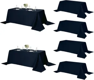 Fokitut 6 Pack Rectangle Tablecloth, 90x156 Inch, Stain Resistant and Wrinkle Polyester Table Cloth, Fabric Table Cover for Kitchen Dining, Wedding, Party, Holiday Dinner-Navy