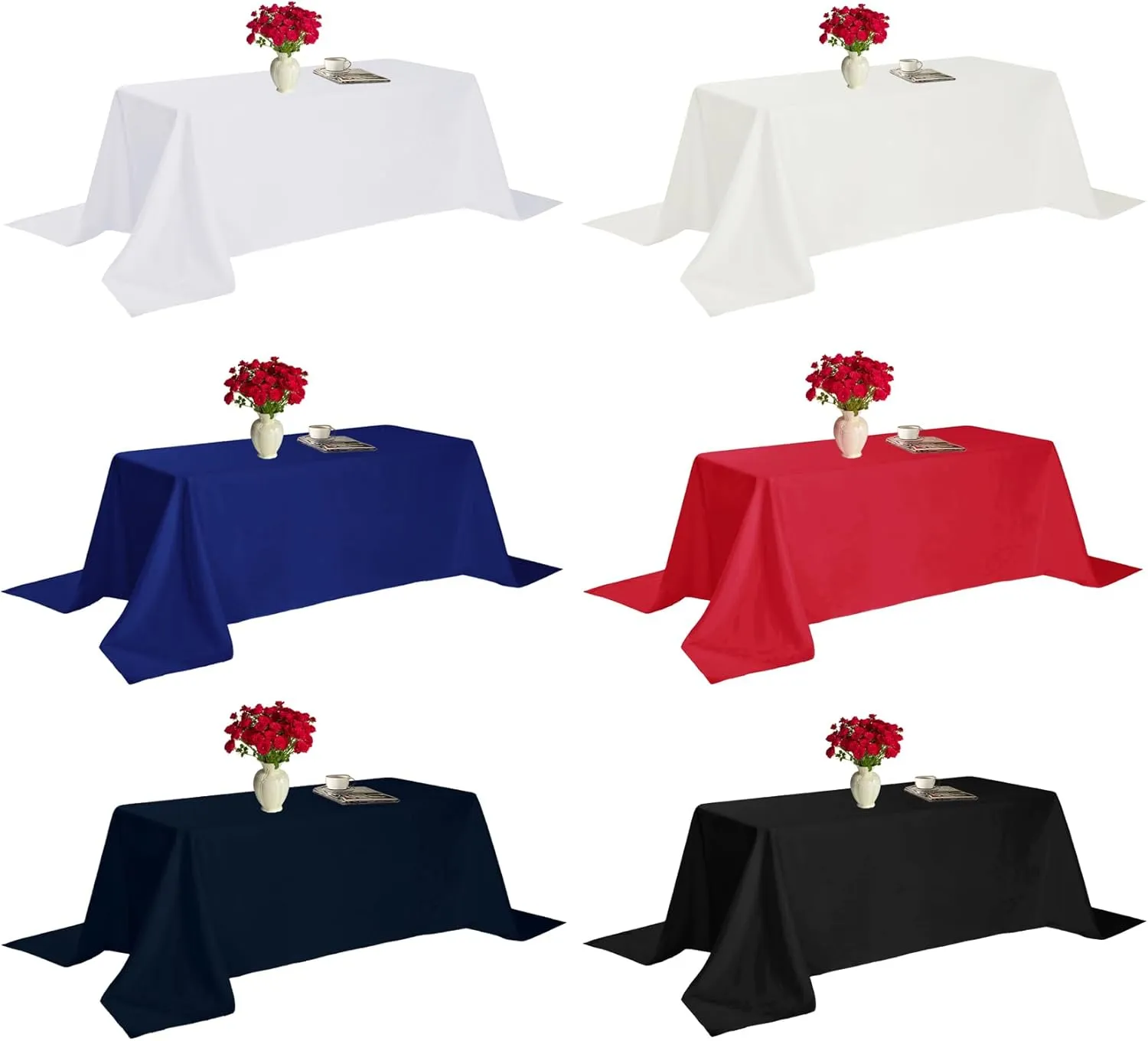 Fokitut 6 Pack Rectangle Tablecloth, 90x156 Inch, Stain Resistant and Wrinkle Polyester Table Cloth, Fabric Table Cover for Kitchen Dining, Wedding, Party, Holiday Dinner-Navy
