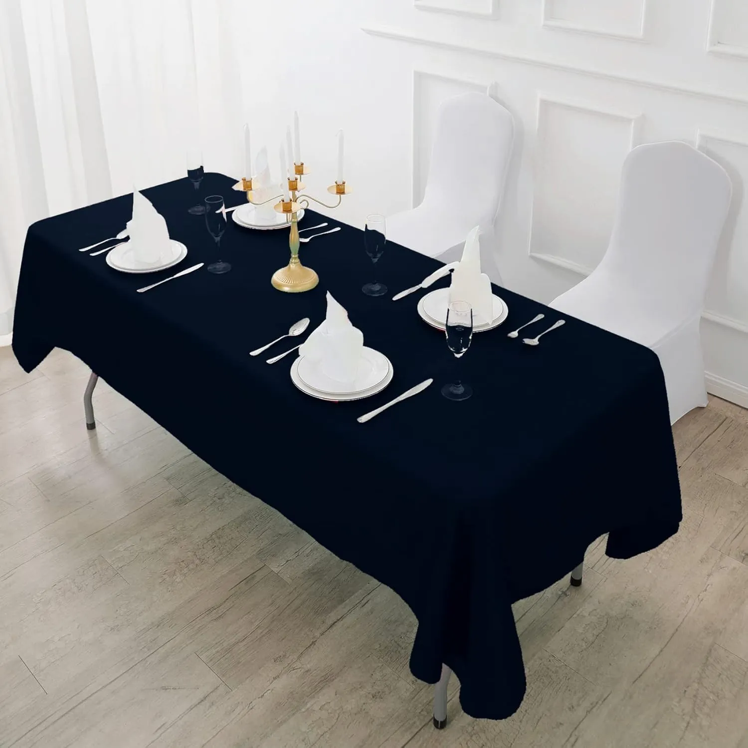 Fokitut 6 Pack Rectangle Tablecloth, 90x156 Inch, Stain Resistant and Wrinkle Polyester Table Cloth, Fabric Table Cover for Kitchen Dining, Wedding, Party, Holiday Dinner-Navy